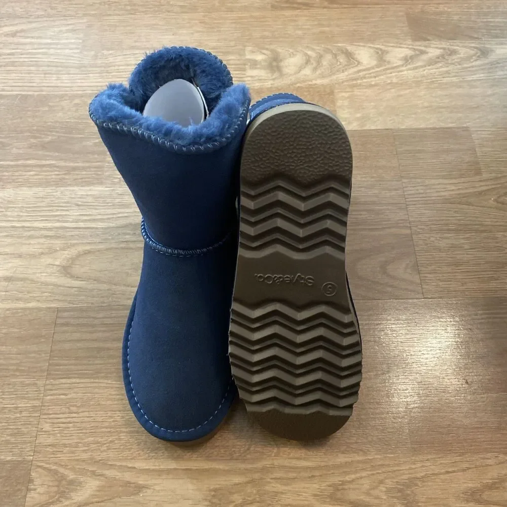 Style & Co Teenyy Suede Winter Booties Blue Faux fur Lined Boots Size 5 New